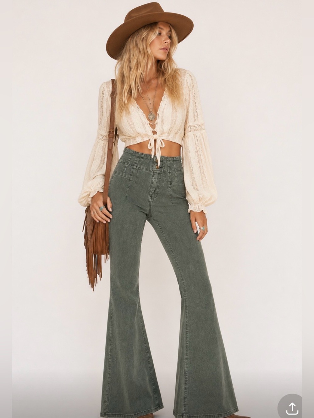 We The Free High-Rise Flare Wide Leg 70’s Corduroy Jeans in Olive Waist 25